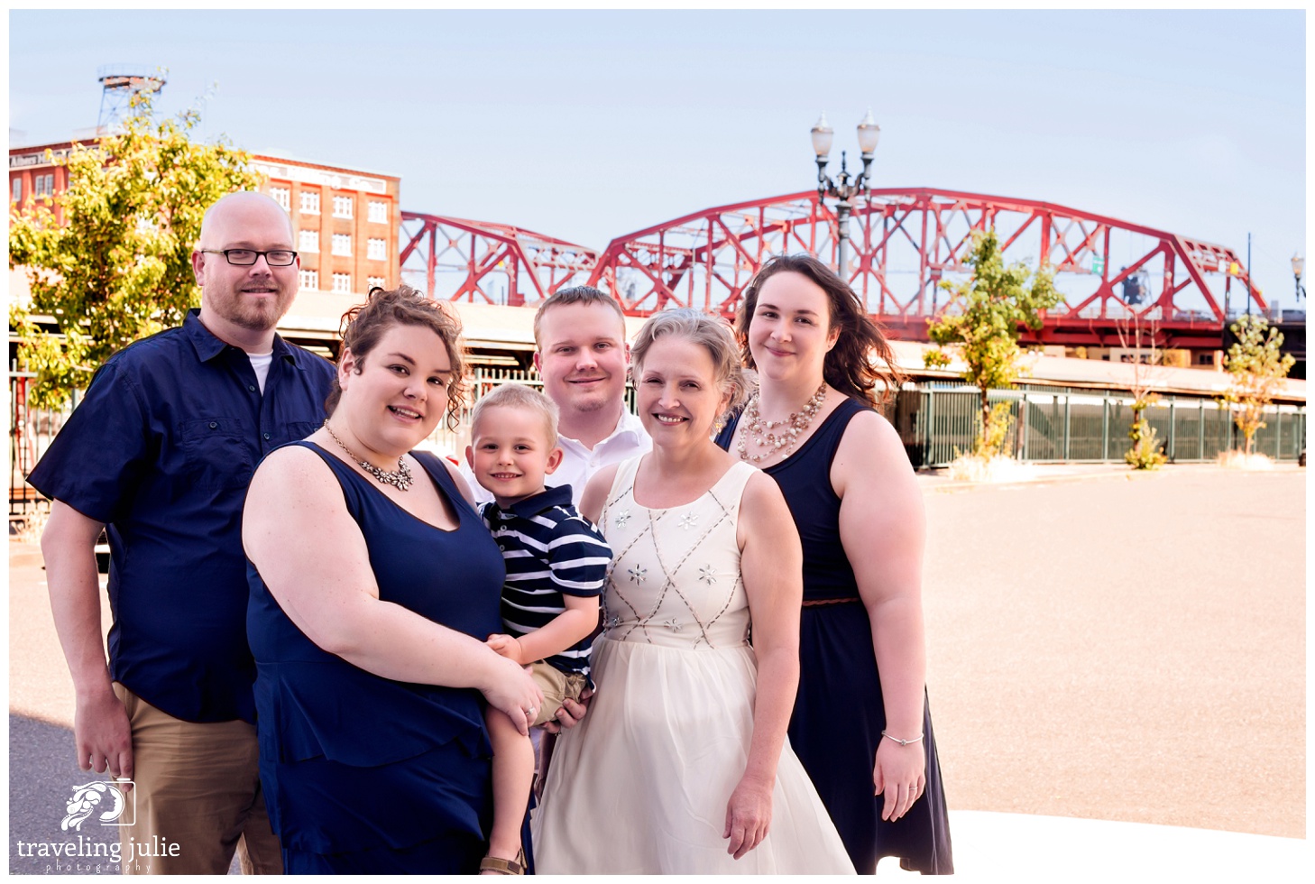 Family portrait with Portland's Broadway Bridge