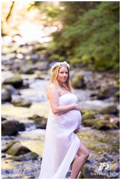 Pregnant portrait in stream