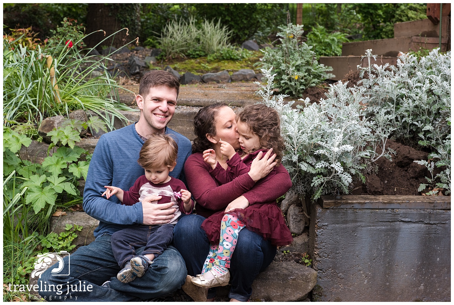 Family together on garden steps by Traveling Julie Photography