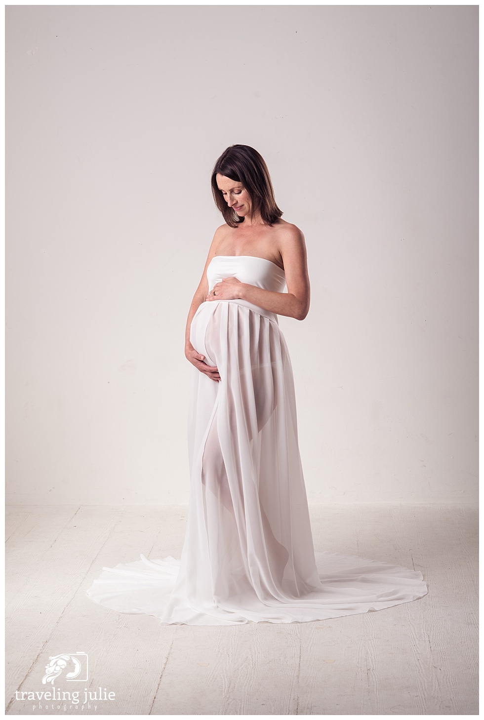 classic ivory maternity gown studio maternity photography session