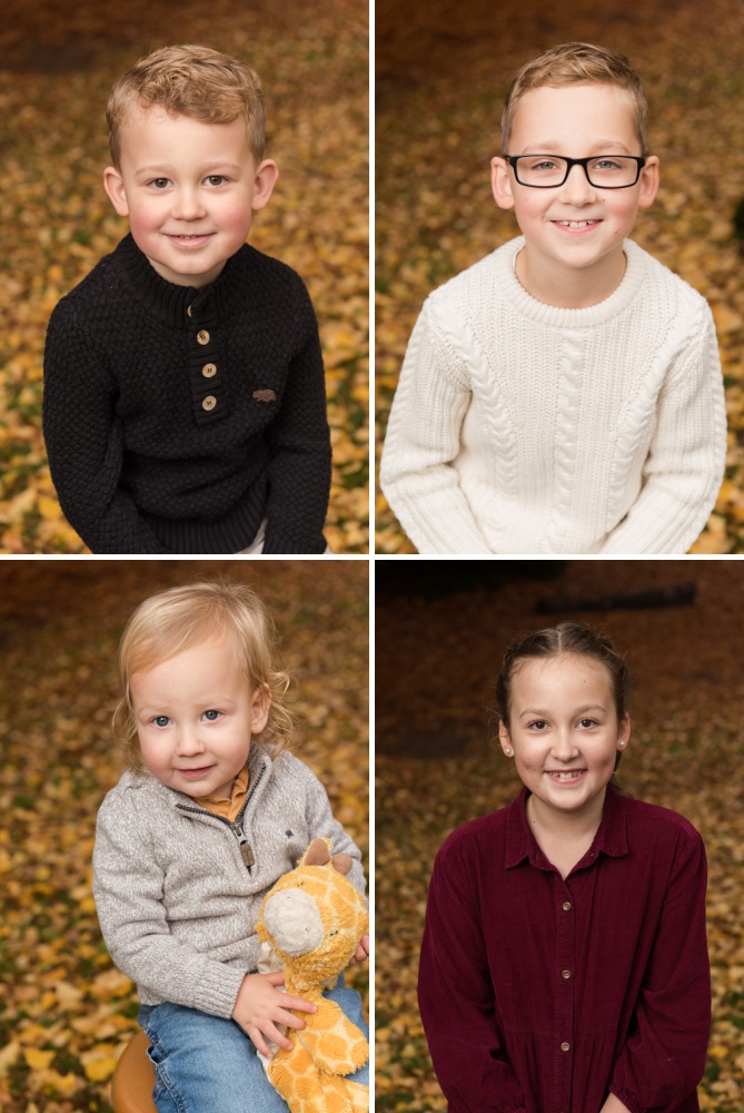 Four children at fall family mini sessions in Portland