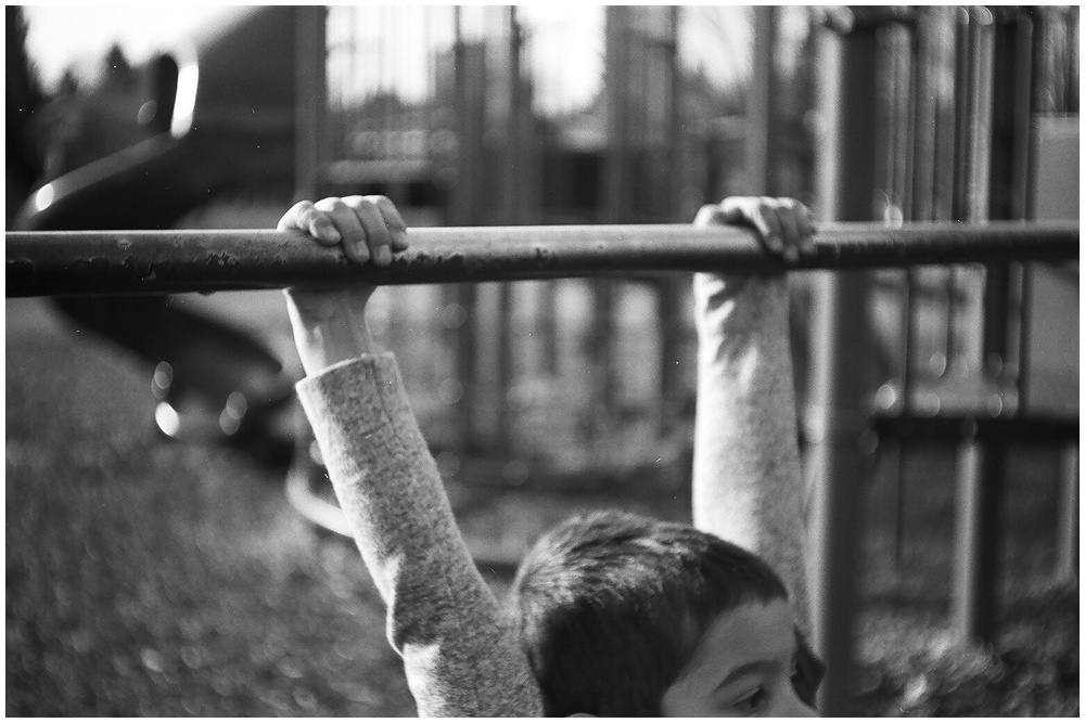 black and white film playground photo