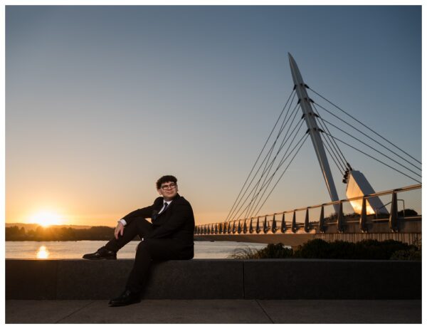 dramatic senior portrait vancouver waterfront sunset pier 